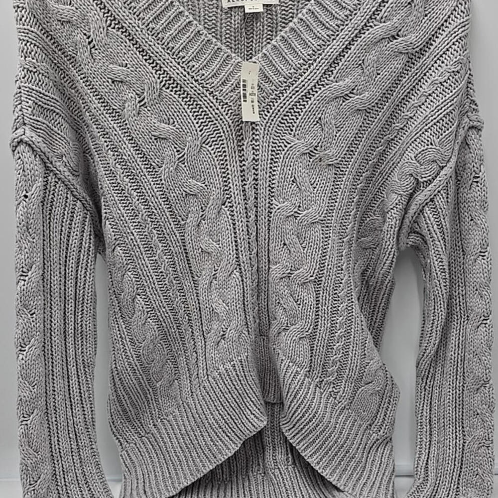 NWT AEROPOSTALE Chunky V-Neck Textured Cardigan SWEATER Y2K Grey S‎ - Picture 3 of 14